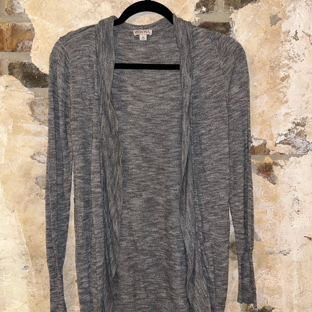 Merona Gray Open Front Cardigan Sweater Lightweight Knit